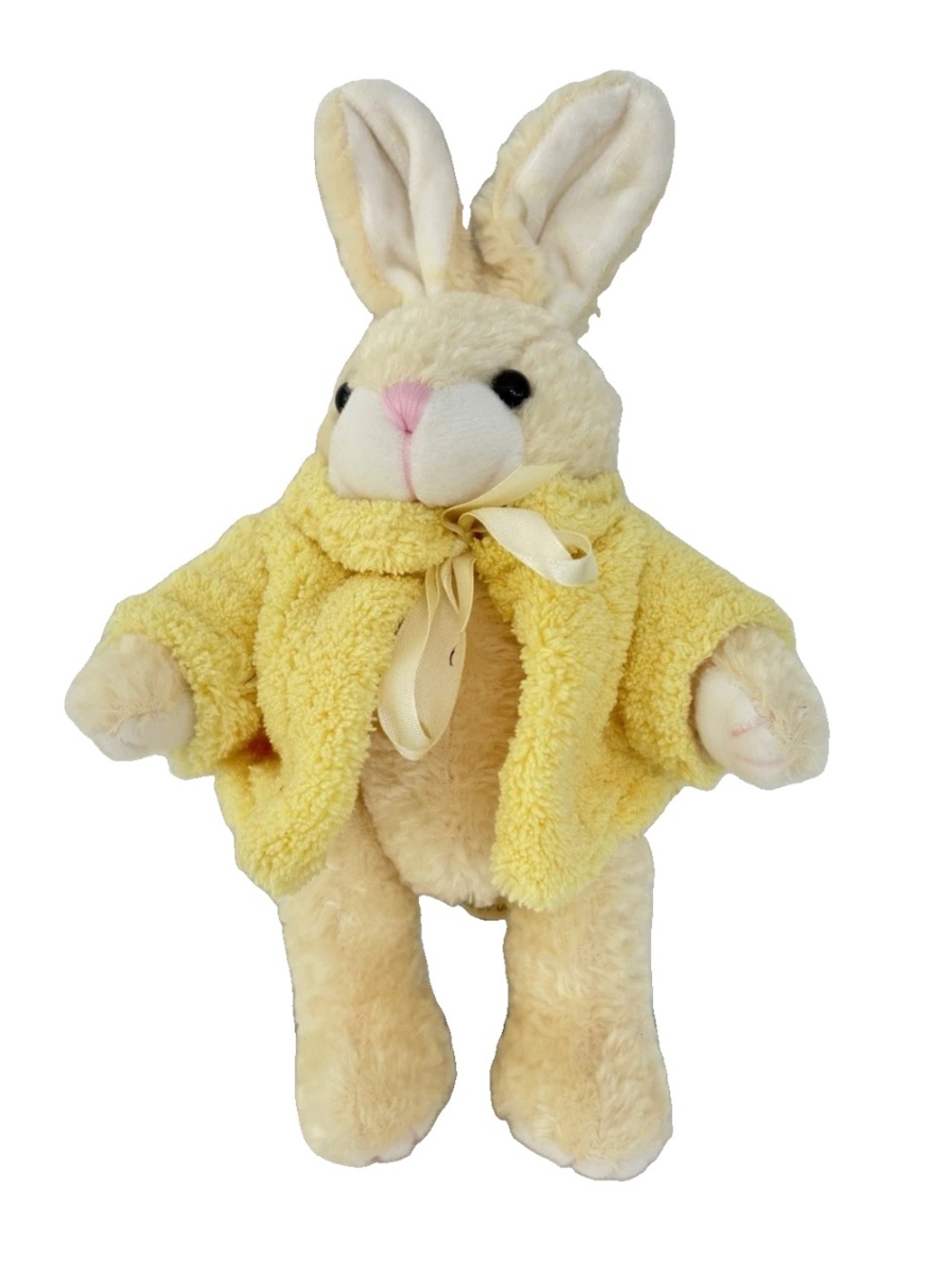 1997 Chrisha Playful Plush Yellow Bunny 8” Sweater Stuffed Animal Jointed Legs